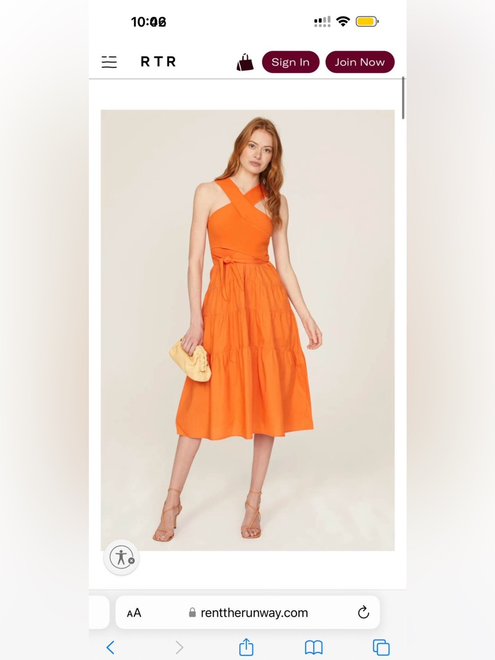 Derek Lam Bright Orange Cross-Front Tiered Midi Dress